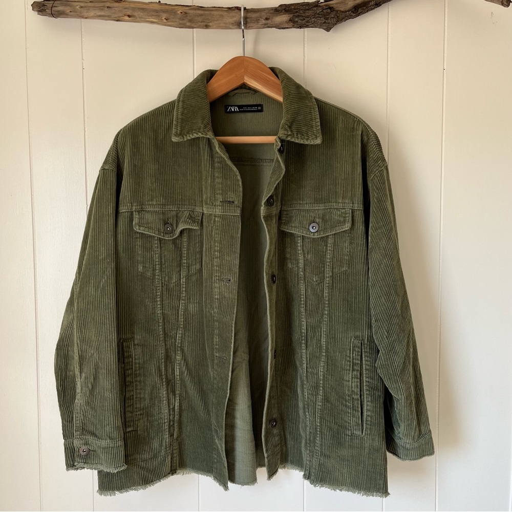 Zara Green Lightweight Shirt Jacket Utility Style